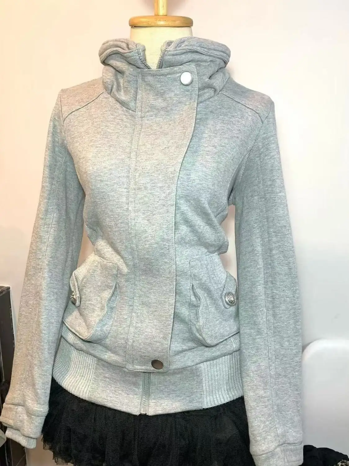 Retro Gray Sweatshirt For Women Vintage High-End Fashion Hoodie Sweatshirt Spring Autumn Women Hooded Jacket 2025 New Women Coat