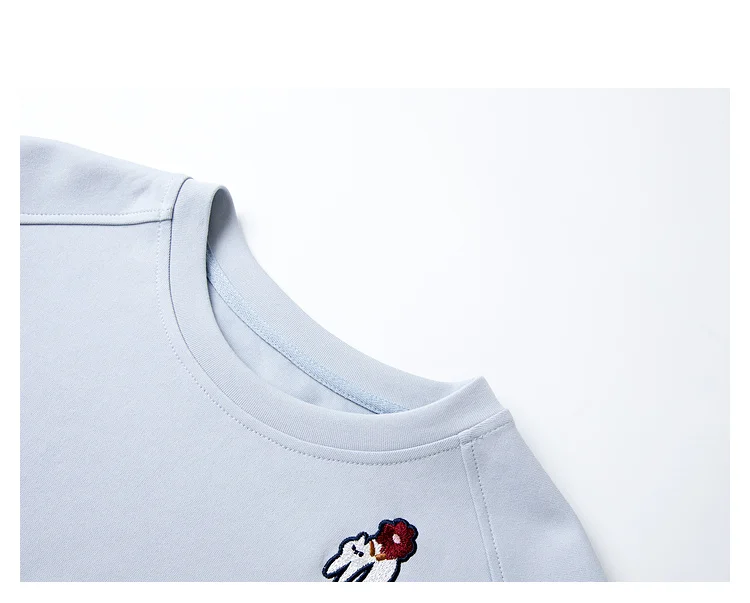 VIMLY Funny Graphic Sweatshirt 2026 Woman Blue Cat and Dog Embroidery Spring Autumn Casual Crew Neck Tops Female Clothes A0779