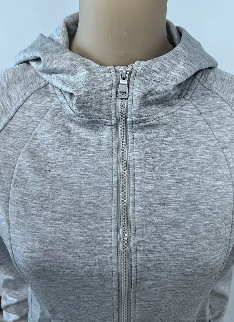 Gray Zipper Hooded Sweatshirt Women 2026 New Korean Slim Fit Cardigan Long Sleeve Coat Woman Solid Pockets Sports Hoodies Jacket