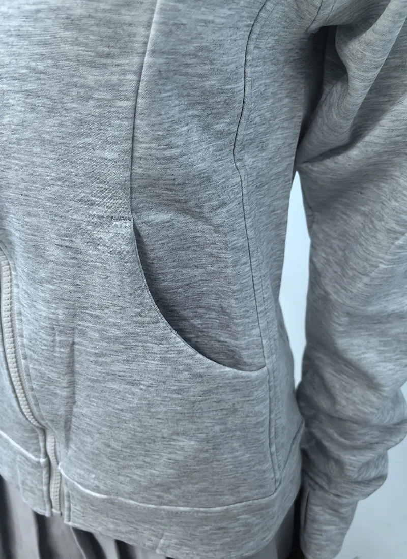 Gray Zipper Hooded Sweatshirt Women 2026 New Korean Slim Fit Cardigan Long Sleeve Coat Woman Solid Pockets Sports Hoodies Jacket
