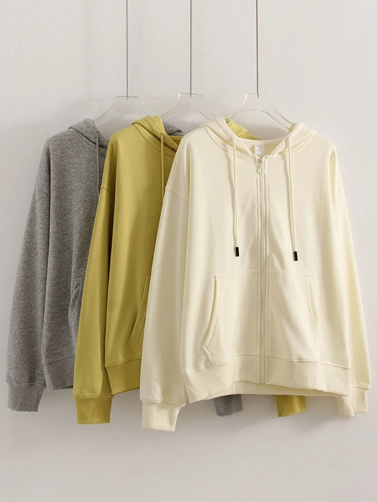 Hoodies Oversized Zip Up Sweatshirt Women White Cotton Fall Sweatshirt With Hood Zipper Gray Hooded Sweatshirts Zip Coat Women