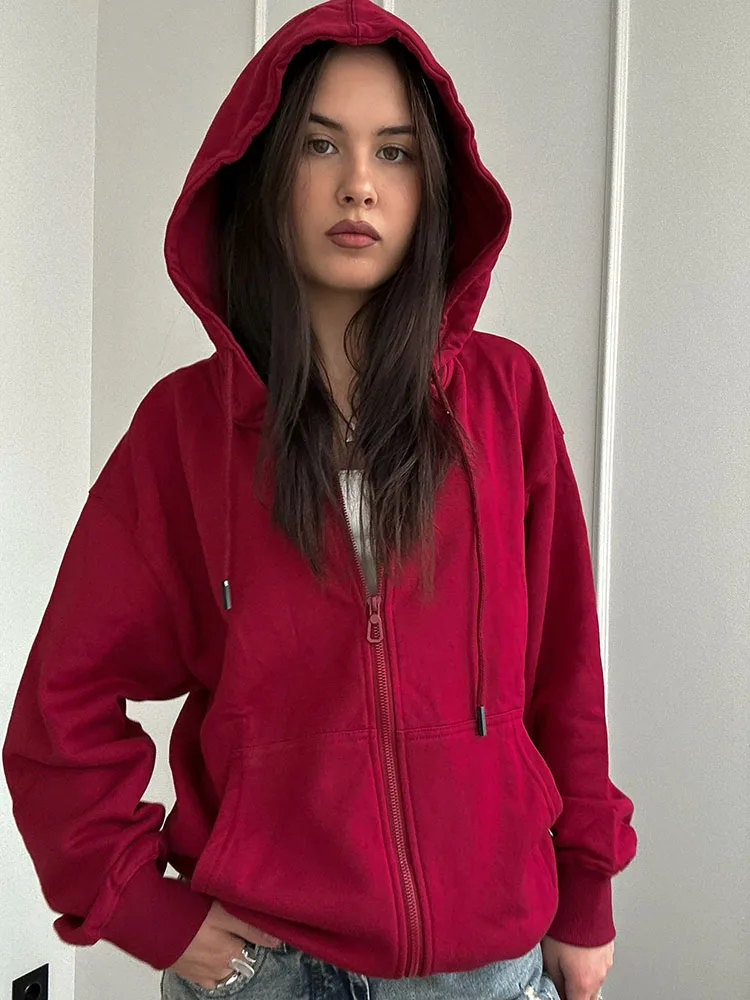 Hoodies Oversized Zip Up Sweatshirt Women White Cotton Fall Sweatshirt With Hood Zipper Gray Hooded Sweatshirts Zip Coat Women