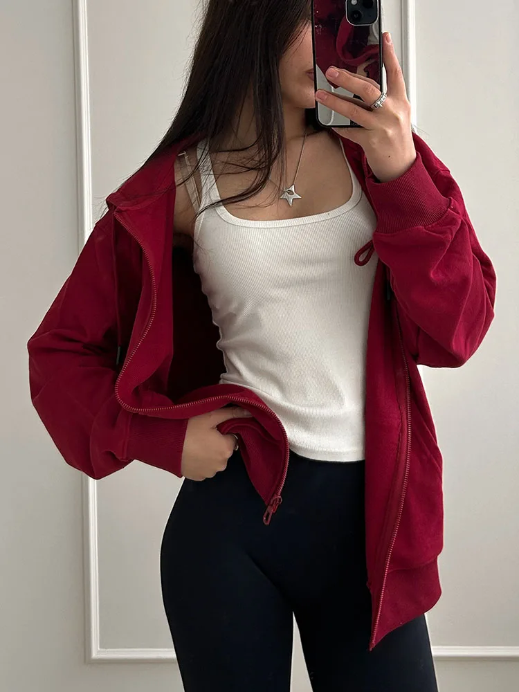 Hoodies Oversized Zip Up Sweatshirt Women White Cotton Fall Sweatshirt With Hood Zipper Gray Hooded Sweatshirts Zip Coat Women