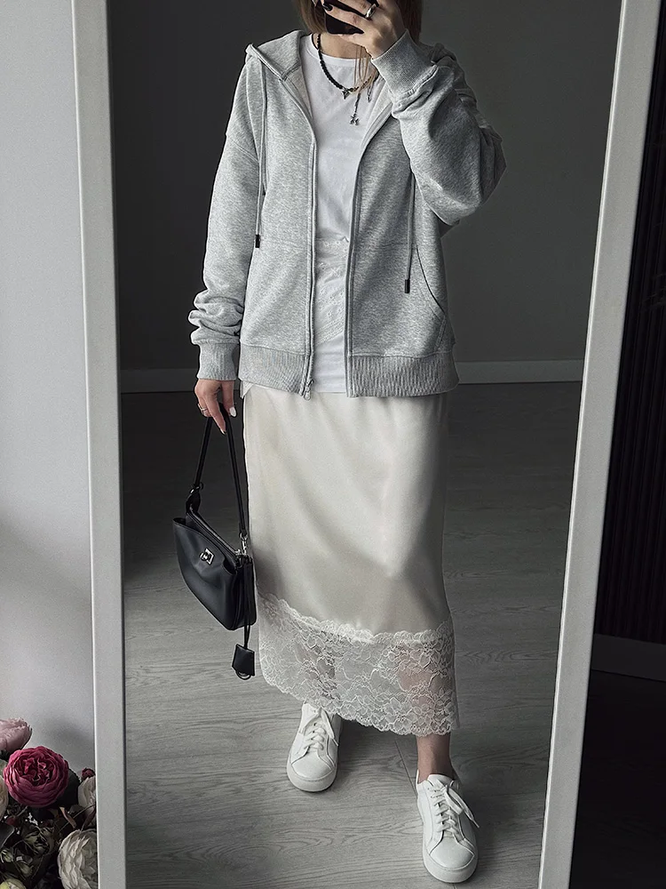 Hoodies Oversized Zip Up Sweatshirt Women White Cotton Fall Sweatshirt With Hood Zipper Gray Hooded Sweatshirts Zip Coat Women
