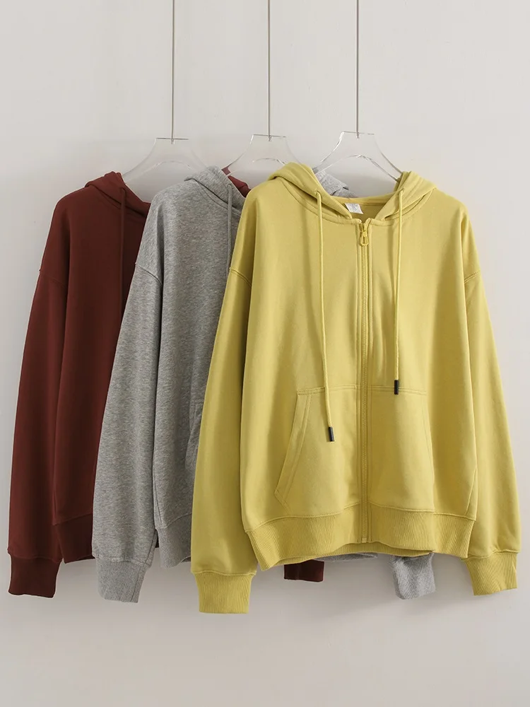 Hoodies Oversized Zip Up Sweatshirt Women White Cotton Fall Sweatshirt With Hood Zipper Gray Hooded Sweatshirts Zip Coat Women