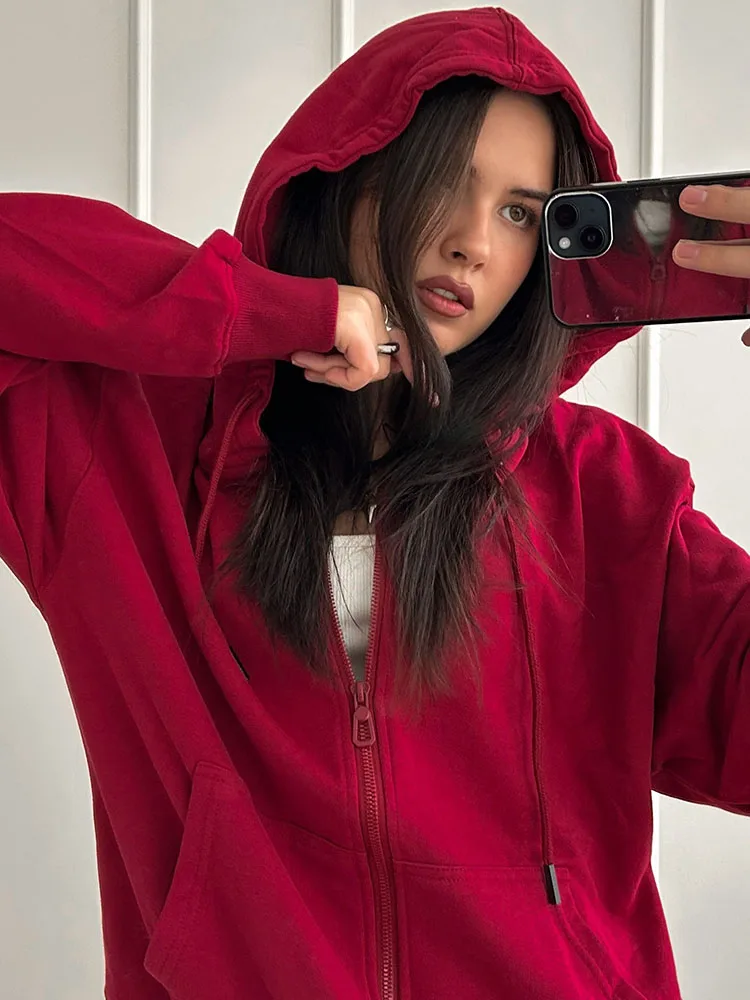 Hoodies Oversized Zip Up Sweatshirt Women White Cotton Fall Sweatshirt With Hood Zipper Gray Hooded Sweatshirts Zip Coat Women