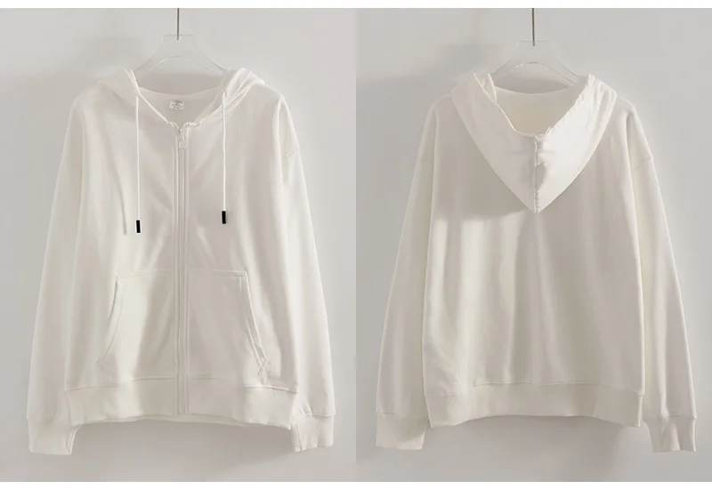 Hoodies Oversized Zip Up Sweatshirt Women White Cotton Fall Sweatshirt With Hood Zipper Gray Hooded Sweatshirts Zip Coat Women