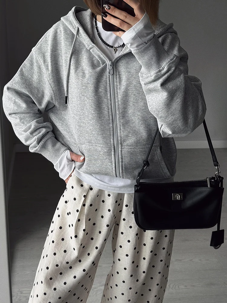 Hoodies Oversized Zip Up Sweatshirt Women White Cotton Fall Sweatshirt With Hood Zipper Gray Hooded Sweatshirts Zip Coat Women