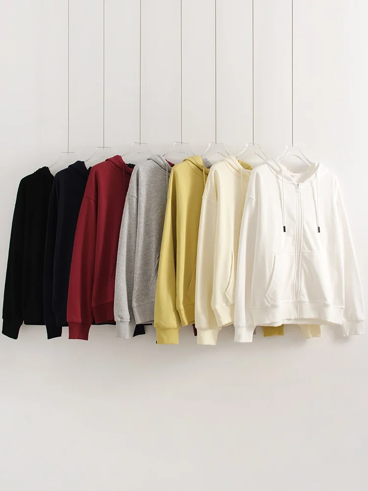 Hoodies Oversized Zip Up Sweatshirt Women White Cotton Fall Sweatshirt With Hood Zipper Gray Hooded Sweatshirts Zip Coat Women