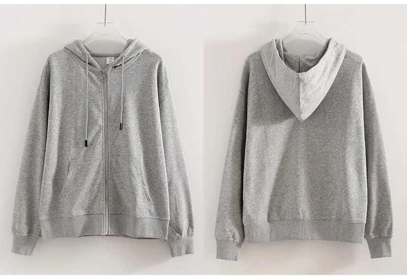 Hoodies Oversized Zip Up Sweatshirt Women White Cotton Fall Sweatshirt With Hood Zipper Gray Hooded Sweatshirts Zip Coat Women