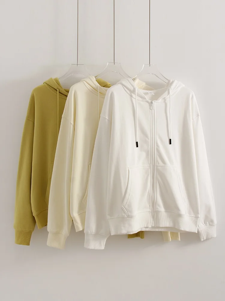 Hoodies Oversized Zip Up Sweatshirt Women White Cotton Fall Sweatshirt With Hood Zipper Gray Hooded Sweatshirts Zip Coat Women