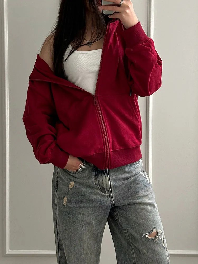Hoodies Oversized Zip Up Sweatshirt Women White Cotton Fall Sweatshirt With Hood Zipper Gray Hooded Sweatshirts Zip Coat Women