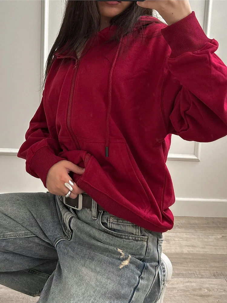 Hoodies Oversized Zip Up Sweatshirt Women White Cotton Fall Sweatshirt With Hood Zipper Gray Hooded Sweatshirts Zip Coat Women