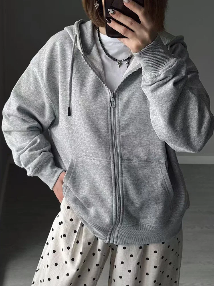 Hoodies Oversized Zip Up Sweatshirt Women White Cotton Fall Sweatshirt With Hood Zipper Gray Hooded Sweatshirts Zip Coat Women
