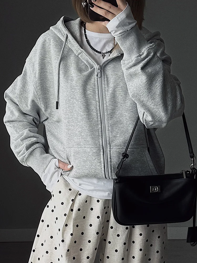 Hoodies Oversized Zip Up Sweatshirt Women White Cotton Fall Sweatshirt With Hood Zipper Gray Hooded Sweatshirts Zip Coat Women
