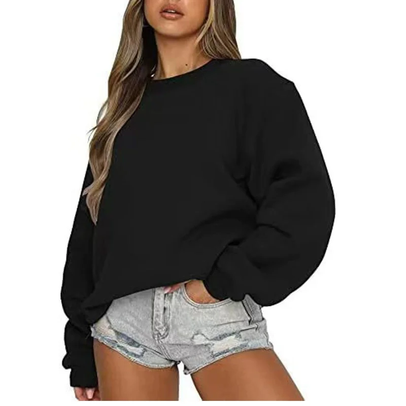 Spring Autumn Women's sweatshirt daily Casual Pullover Solid Color Sportswear comfort O-Neck Tops Loose long sleeve sweatshirt