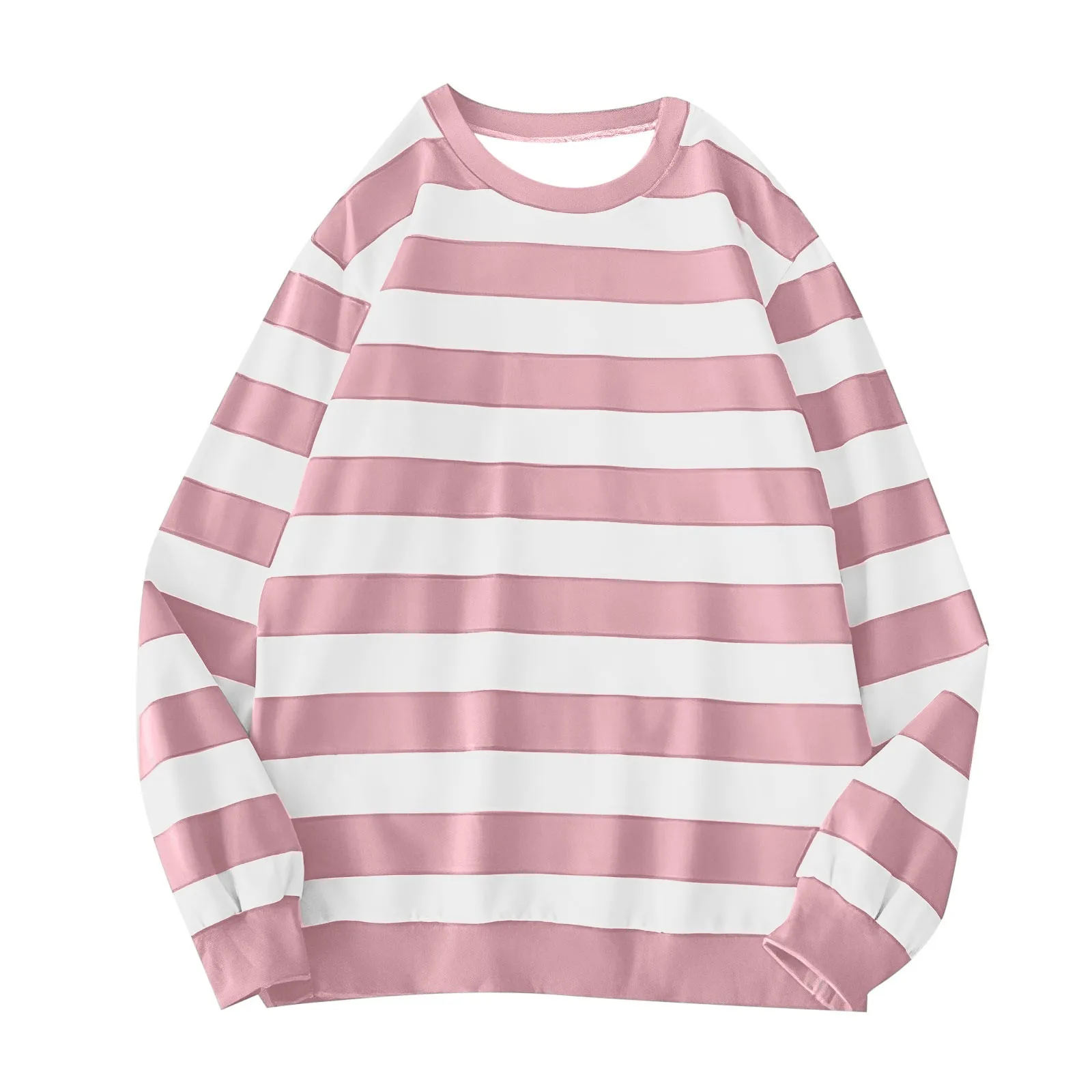 Women's Long-Sleeve Striped Sweatshirt Casual Crewneck Oversized Pullover Harajuku Loose Fit Stripe Fall Street Sweatshirt Top