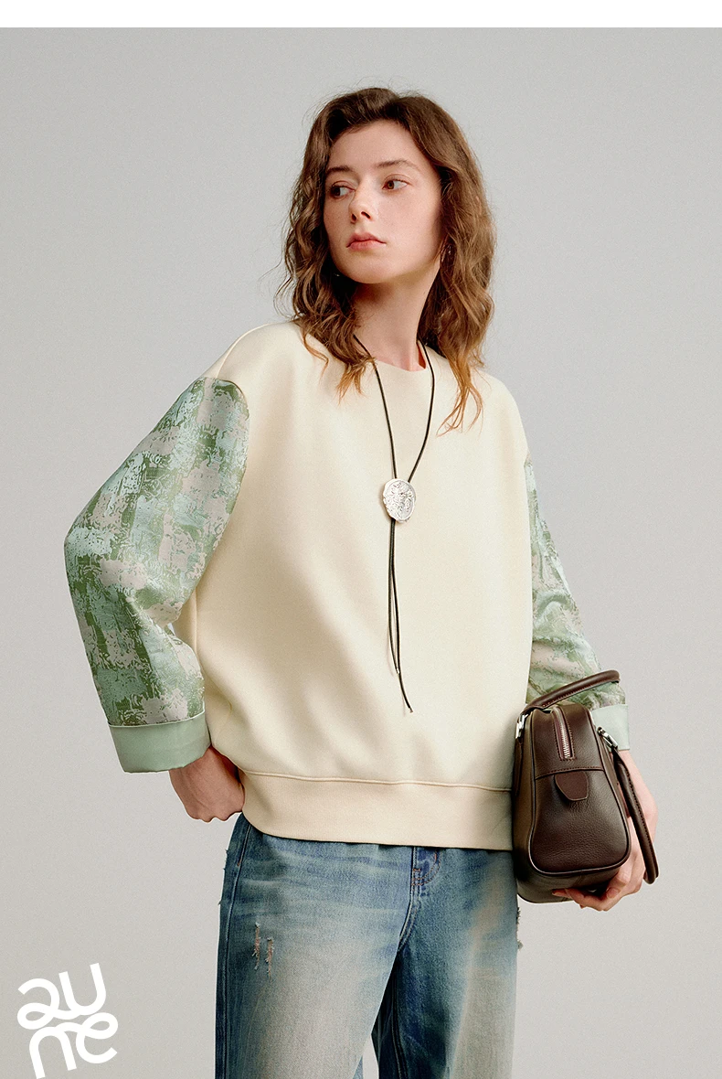 TOYOUTH Women Hoodies 2026 Spring New Fake Two-Piece Splicing Jacquard Casual Sweatshirt Tops