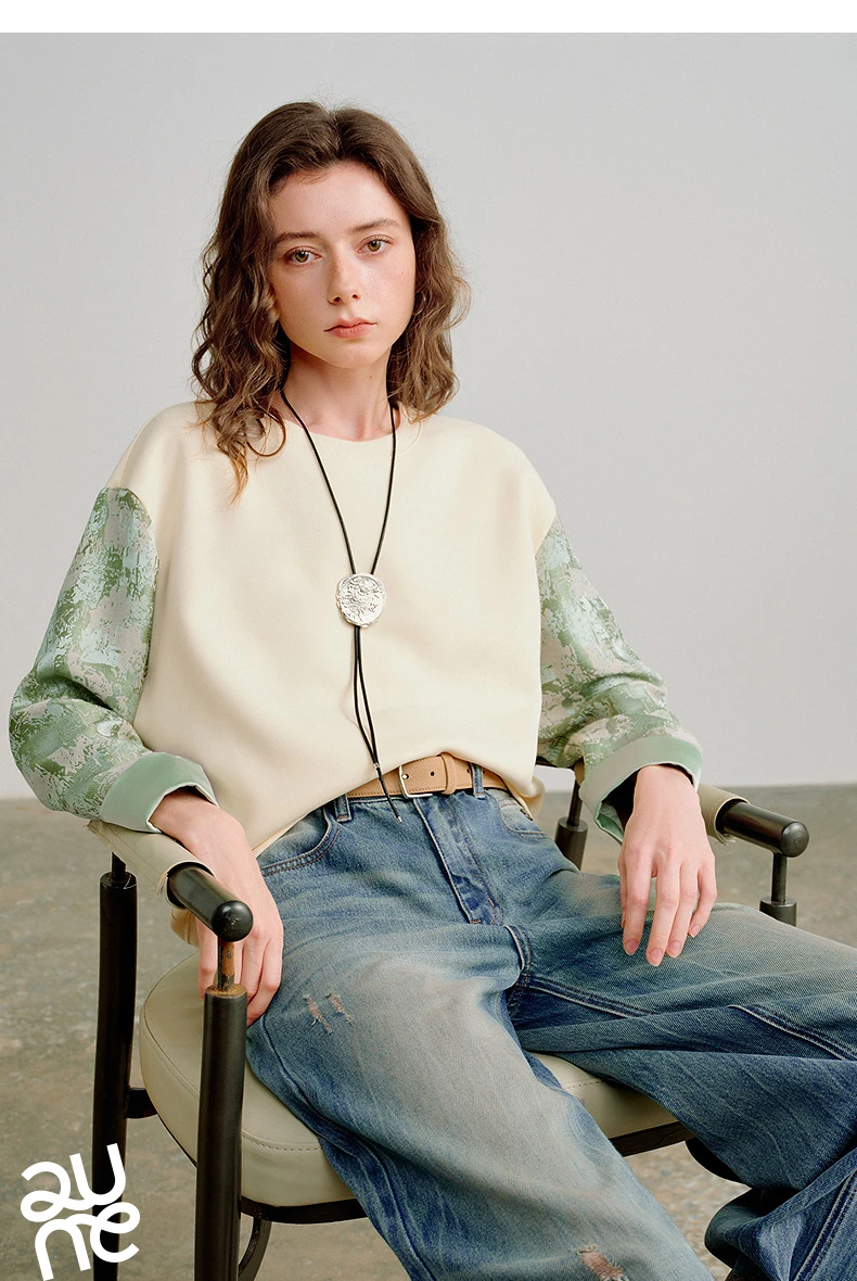 TOYOUTH Women Hoodies 2026 Spring New Fake Two-Piece Splicing Jacquard Casual Sweatshirt Tops