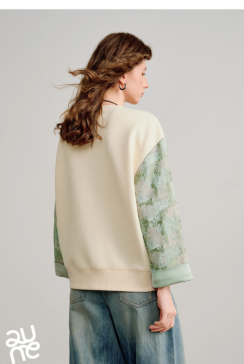 TOYOUTH Women Hoodies 2026 Spring New Fake Two-Piece Splicing Jacquard Casual Sweatshirt Tops
