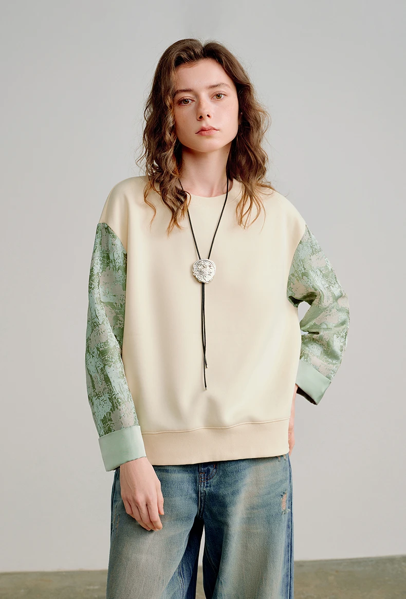 TOYOUTH Women Hoodies 2026 Spring New Fake Two-Piece Splicing Jacquard Casual Sweatshirt Tops
