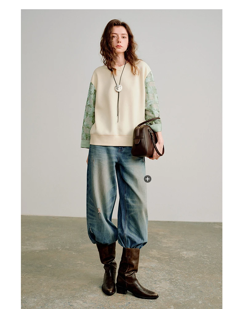 TOYOUTH Women Hoodies 2026 Spring New Fake Two-Piece Splicing Jacquard Casual Sweatshirt Tops