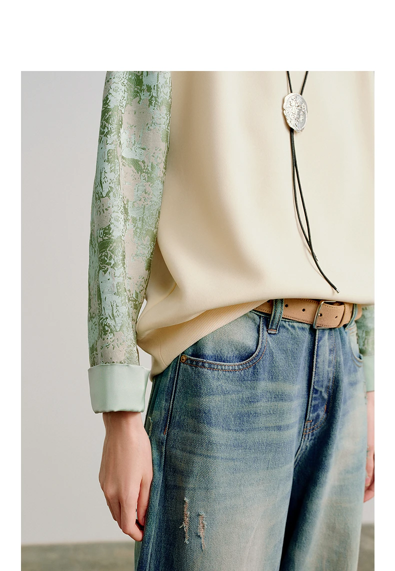 TOYOUTH Women Hoodies 2026 Spring New Fake Two-Piece Splicing Jacquard Casual Sweatshirt Tops