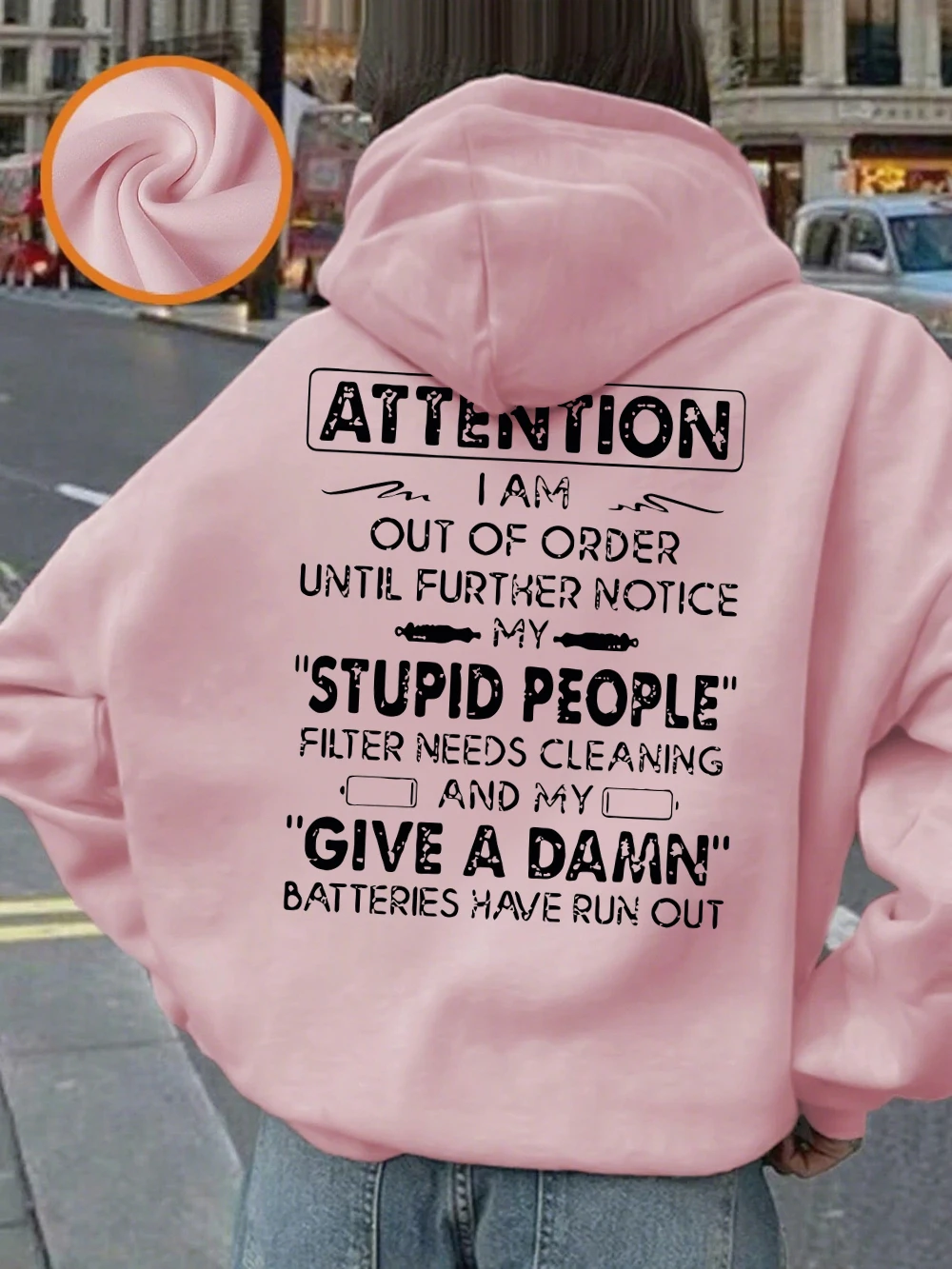 Attention Funny Phrases Prints Hoodies Women Winter Fleece Warm Pullover Loose Pocket Sweatshirt Casual Sporty Woman Clothes