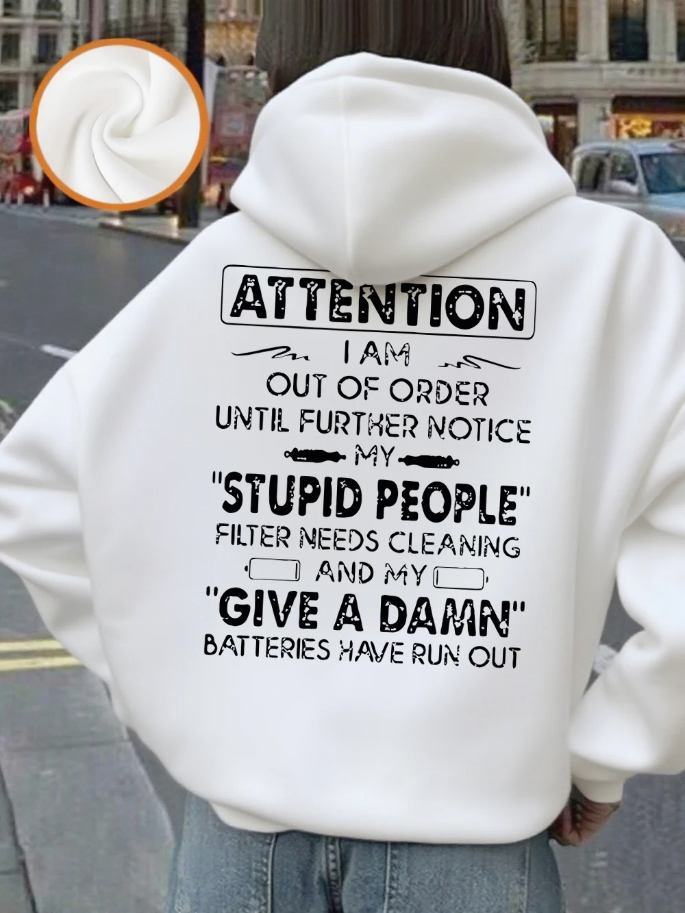 Attention Funny Phrases Prints Hoodies Women Winter Fleece Warm Pullover Loose Pocket Sweatshirt Casual Sporty Woman Clothes