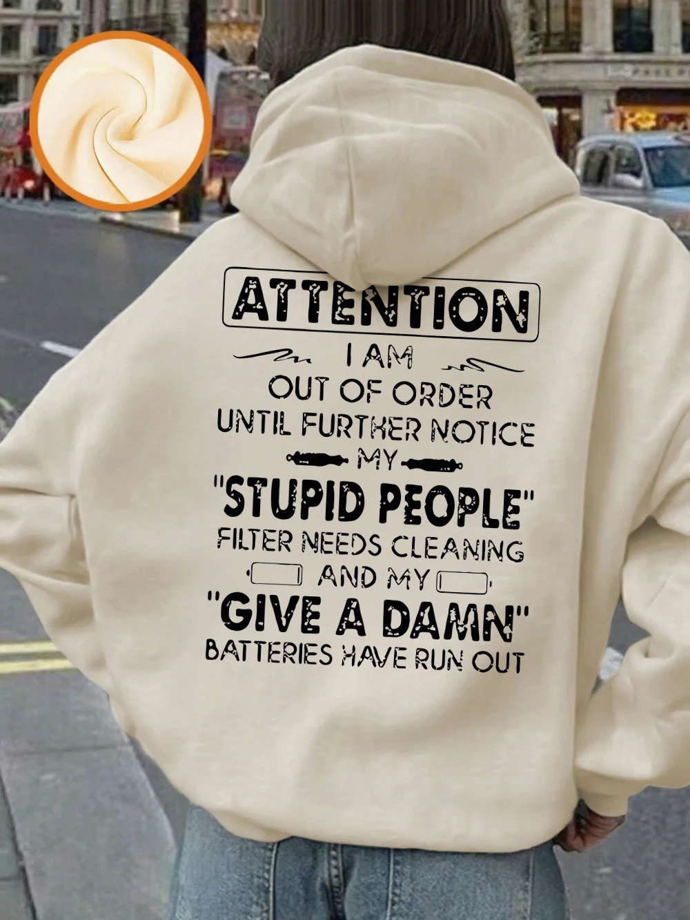 Attention Funny Phrases Prints Hoodies Women Winter Fleece Warm Pullover Loose Pocket Sweatshirt Casual Sporty Woman Clothes