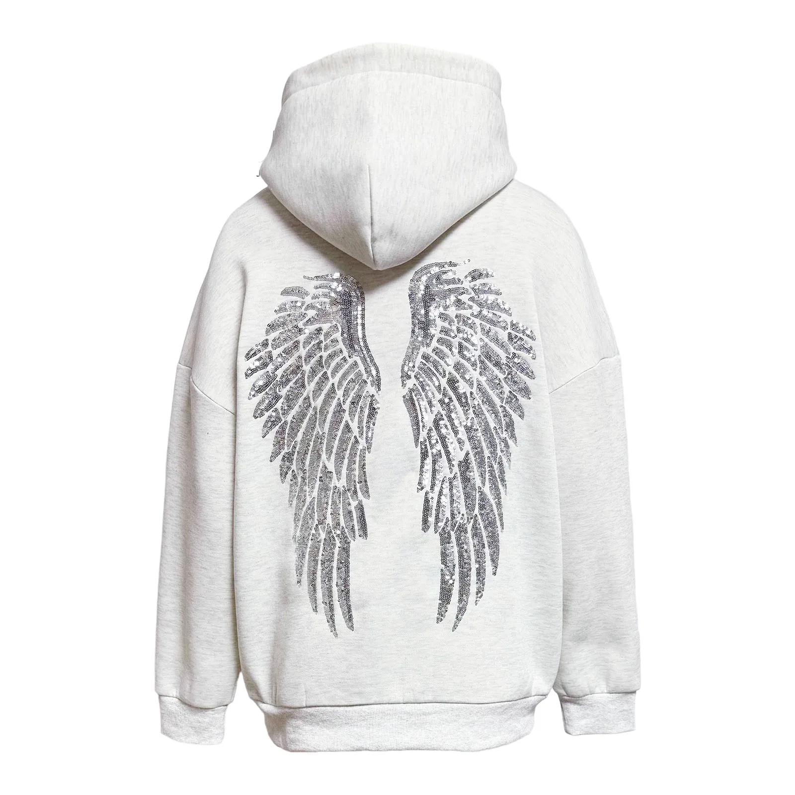Glitter Angel Wings Printed Hoodies Women Streetwear Loose Long Sleeve White Pullover Fashion Y2k Harajuku Casual Sweatshirts