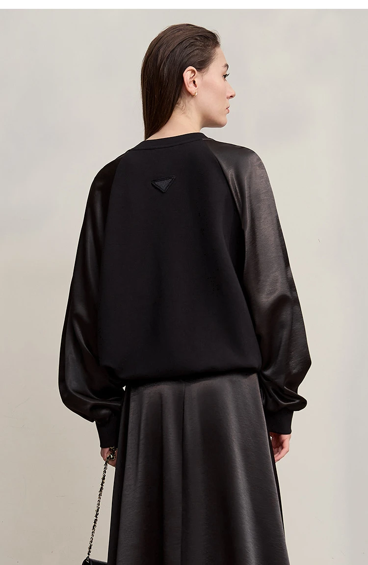 AMII Woman Sweatshirts 2026 Autumn Minimalist O-Neck Loose Casual Top Women Patchwork Long Sleeve Sweatshirts For Women 12543175
