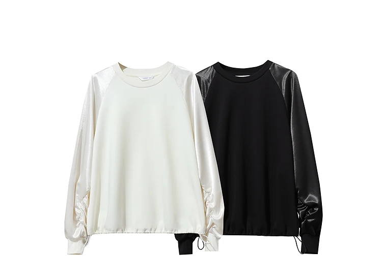 AMII Woman Sweatshirts 2026 Autumn Minimalist O-Neck Loose Casual Top Women Patchwork Long Sleeve Sweatshirts For Women 12543175