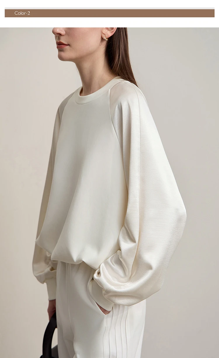 AMII Woman Sweatshirts 2026 Autumn Minimalist O-Neck Loose Casual Top Women Patchwork Long Sleeve Sweatshirts For Women 12543175