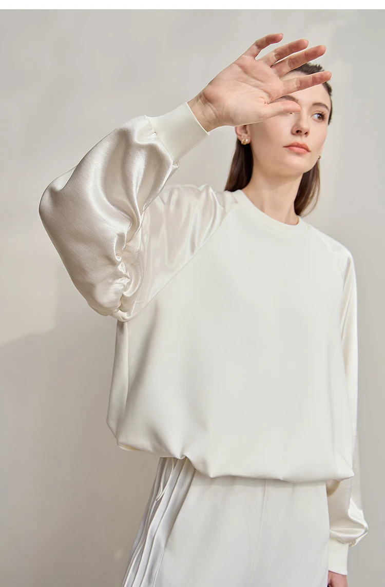 AMII Woman Sweatshirts 2026 Autumn Minimalist O-Neck Loose Casual Top Women Patchwork Long Sleeve Sweatshirts For Women 12543175