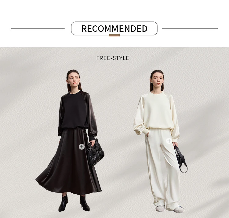 AMII Woman Sweatshirts 2026 Autumn Minimalist O-Neck Loose Casual Top Women Patchwork Long Sleeve Sweatshirts For Women 12543175