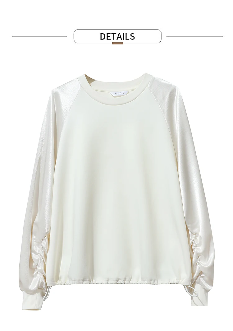 AMII Woman Sweatshirts 2026 Autumn Minimalist O-Neck Loose Casual Top Women Patchwork Long Sleeve Sweatshirts For Women 12543175