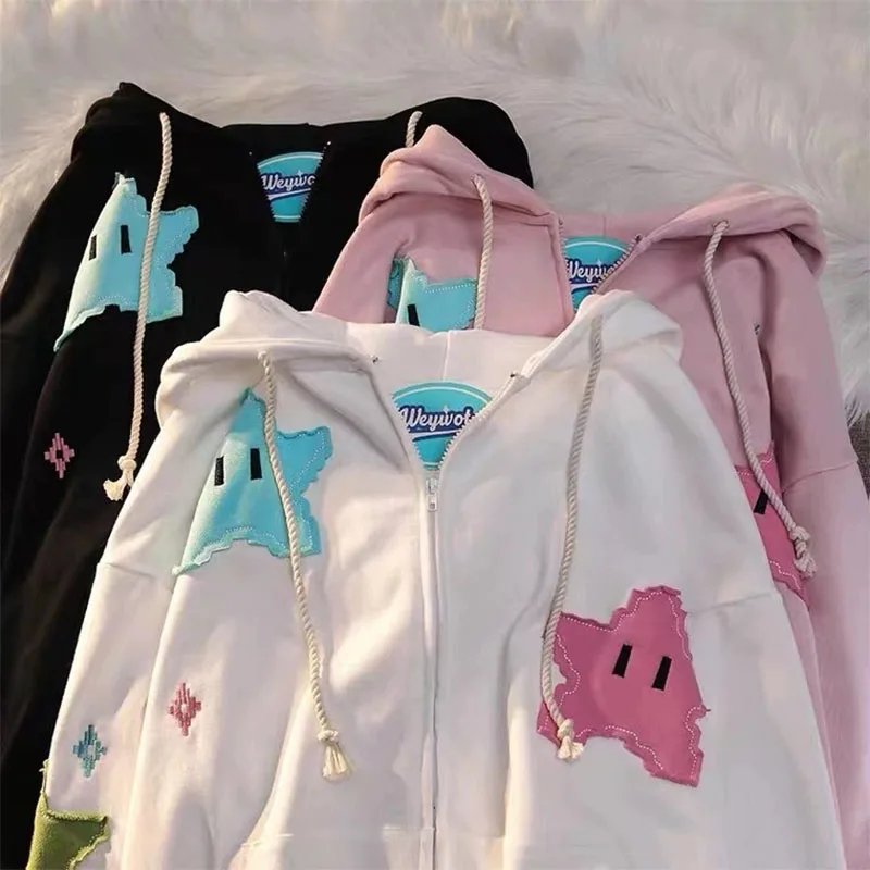 New Five-pointed Star Cartoon Hooded Girls' Appliquéd Pullover Hoodie Jacket Woman Sweatshirts