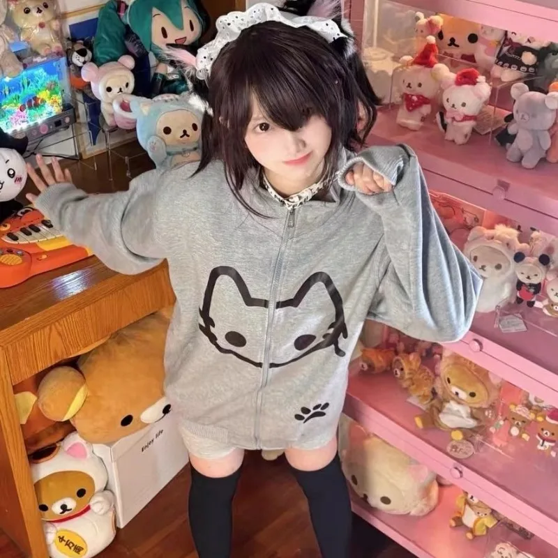 2025 Ropa Mujre Anime Hoodie Jackets Women's Clothing Stand Neck Zipper Cute Y2k Coat Casual Fashion Japanese Sweatshirts Tops