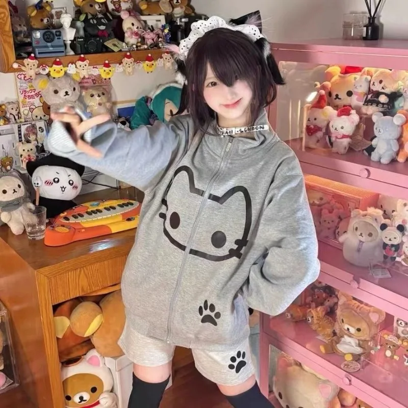2025 Ropa Mujre Anime Hoodie Jackets Women's Clothing Stand Neck Zipper Cute Y2k Coat Casual Fashion Japanese Sweatshirts Tops