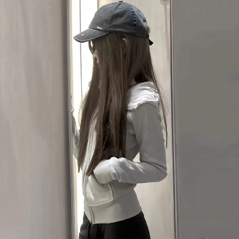Streetwear Black Hoodie Coat 2025 Women's Clothing Hooded Zipper Slim Fit Y2k Jackets Casual Fashion Sweatshirts Tops Ropa Mujer