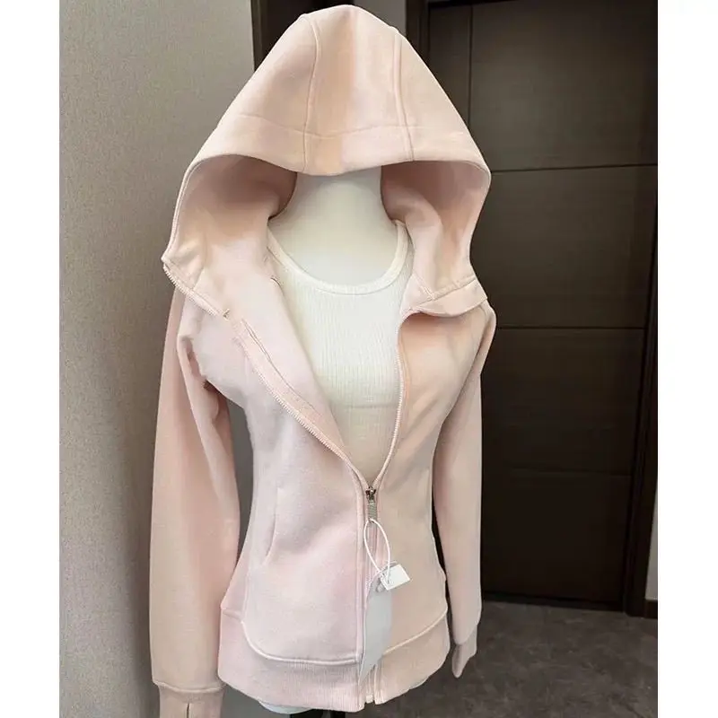 Streetwear Black Hoodie Coat 2025 Women's Clothing Hooded Zipper Slim Fit Y2k Jackets Casual Fashion Sweatshirts Tops Ropa Mujer