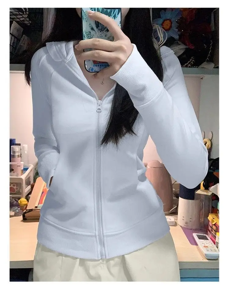 Streetwear Black Hoodie Coat 2025 Women's Clothing Hooded Zipper Slim Fit Y2k Jackets Casual Fashion Sweatshirts Tops Ropa Mujer
