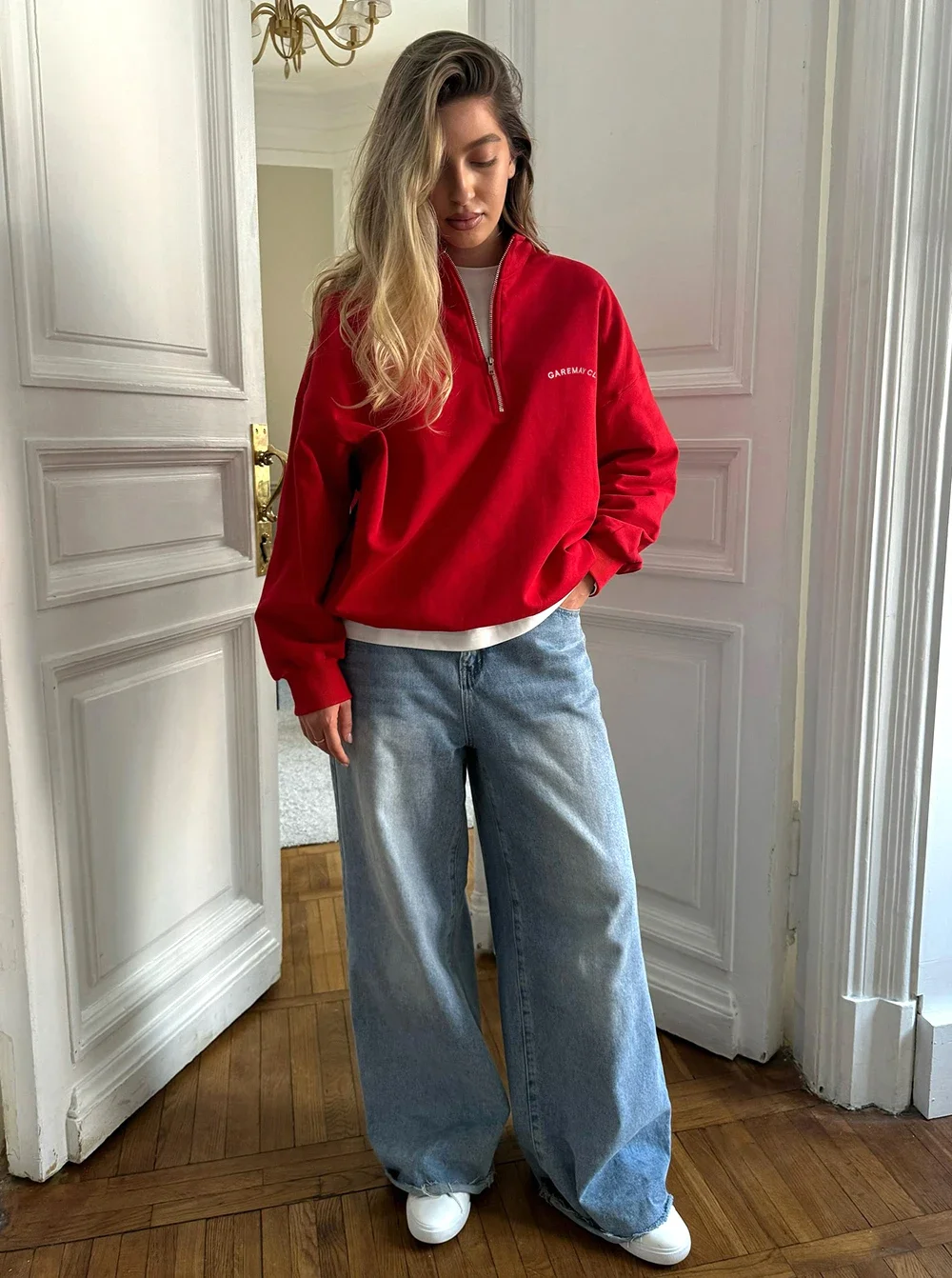 Fashion Women's Zip-up Sweatshirt Oversized Autumn Red Vintage Pinterest Sweatshirt with Zipper Cotton Long-sleeved Street Style