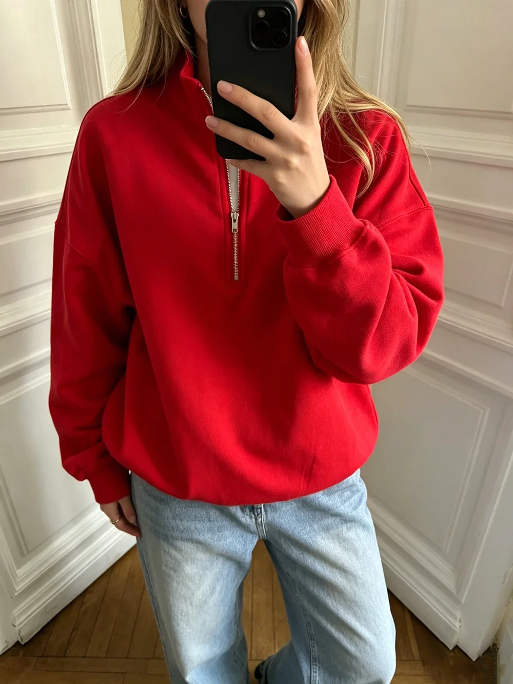 Fashion Women's Zip-up Sweatshirt Oversized Autumn Red Vintage Pinterest Sweatshirt with Zipper Cotton Long-sleeved Street Style