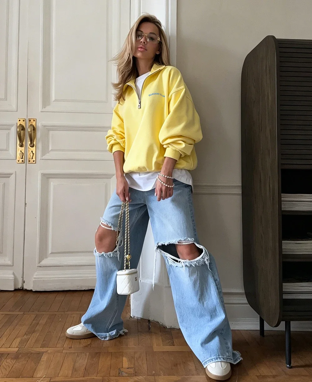 Fashion Women's Zip-up Sweatshirt Oversized Autumn Red Vintage Pinterest Sweatshirt with Zipper Cotton Long-sleeved Street Style
