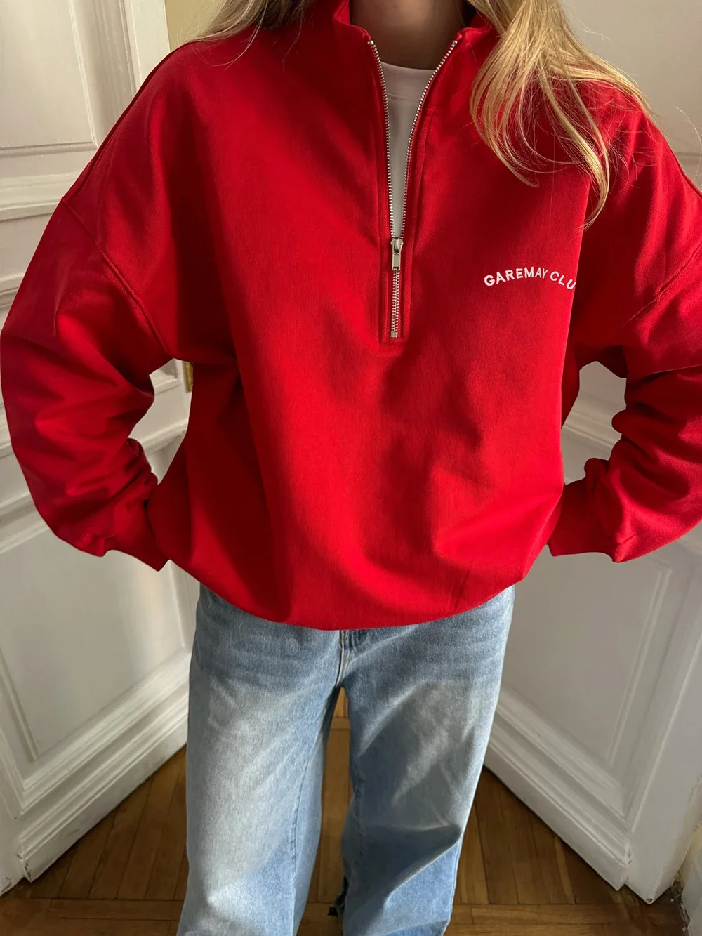 Fashion Women's Zip-up Sweatshirt Oversized Autumn Red Vintage Pinterest Sweatshirt with Zipper Cotton Long-sleeved Street Style