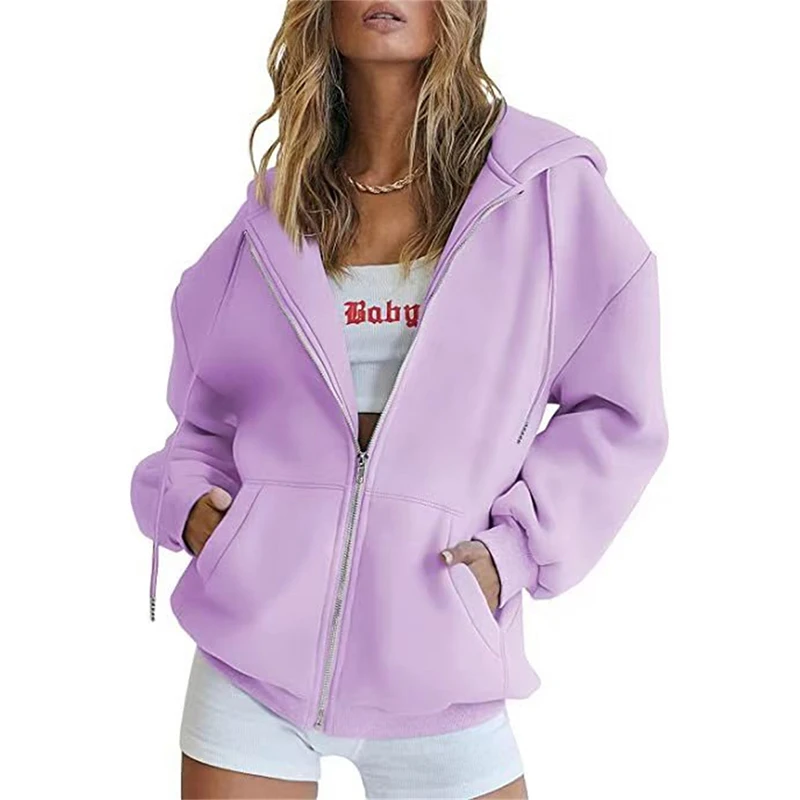 Spring Autumn Winter Fashion Zipper Hoodies Women Cardigan Coat Daily Long Sleeve Tops Versatile Casual Hoodies Women Sweatshirt