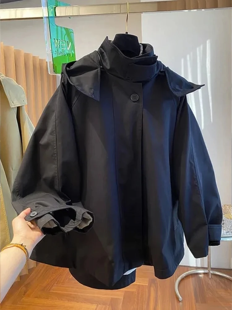 Y2k Long Sleeve Trench Coat Women Elegant Solid Hooded Coat Button Patchwork Bodycon Crop Tops Autumn Winter Streetwear 2026