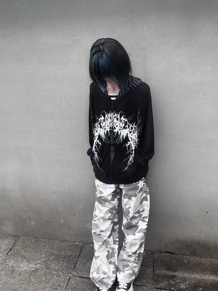 Subculture Y2k Japanese Hooded Sweatshirt Women Thin Spring Autumn Retro Loose Zipper Jacket Top 2000s Korea Casual Hoodies New